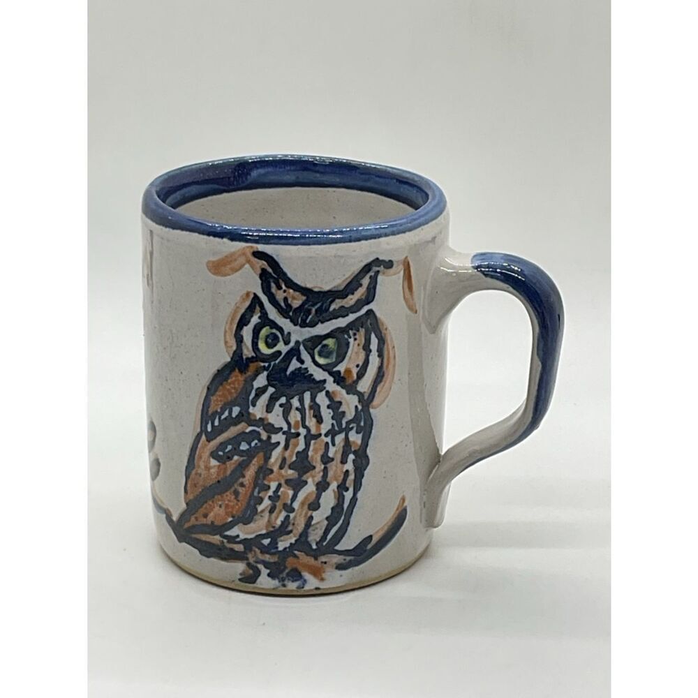Louisville Stoneware Handcrafted Ceramic Owl Mug in Blue and Brown